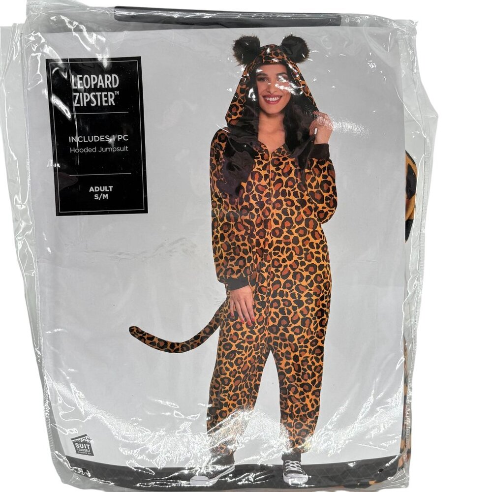 Leopard Zipster Adult Hooded Jumpsuit Pajamas S/M